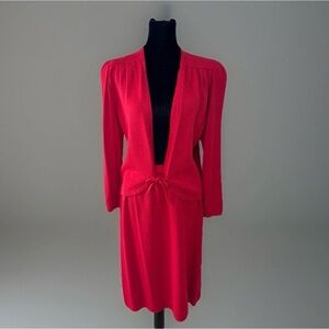 Vtg St John Skirt Set Sz 10 Marie Gray Red Santana Knit Open Cardigan Christmas